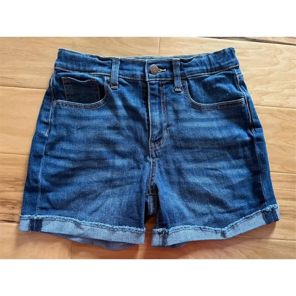 Old Navy Girls Denim Shorts Size 14 Dark Wash High-Rise Cuffed Hem